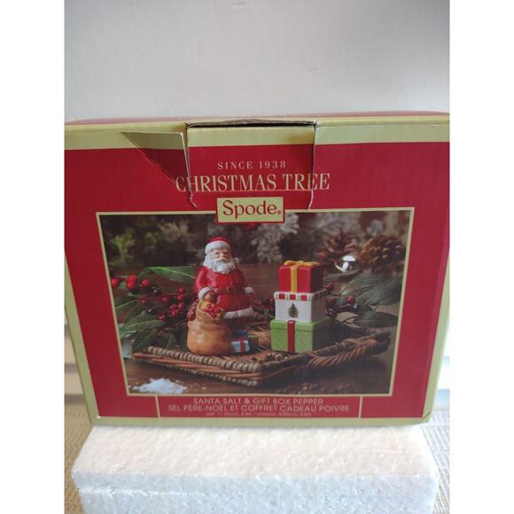 Spode Christmas Tree Santa Salt & Gift Box Pepper Shaker Set GUC in Box - Picture 4 of 11